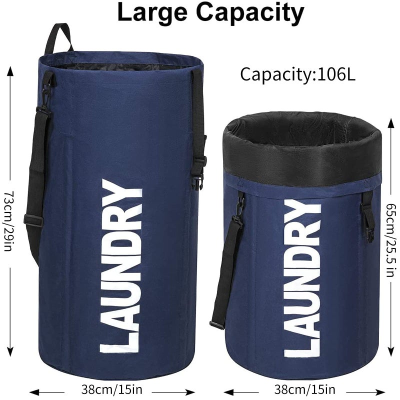 Chrislley 106L Extra Large Laundry Hamper with Drawstring Dorm Room Backpack Laundry Bag Collapsible Laundry Basket for College Students Travel Day Tripï¼ˆDark Blueï¼‰ - Image 2